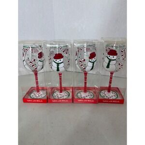 NEW in BOX De Lite Goblets with Attitude  Snowman Wine Glasses Set of 4  Holiday